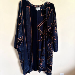 Women's GAZAPATI Navy Orange Abstract Kimono One Size